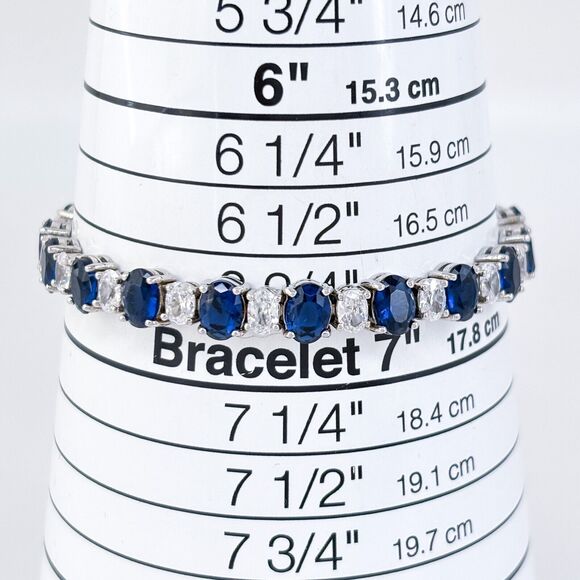 Vintage China Sterling Silver 925 Blue & Clear Cubic Zirconia Tennis Bracelet 7" - Picture 5 of 6